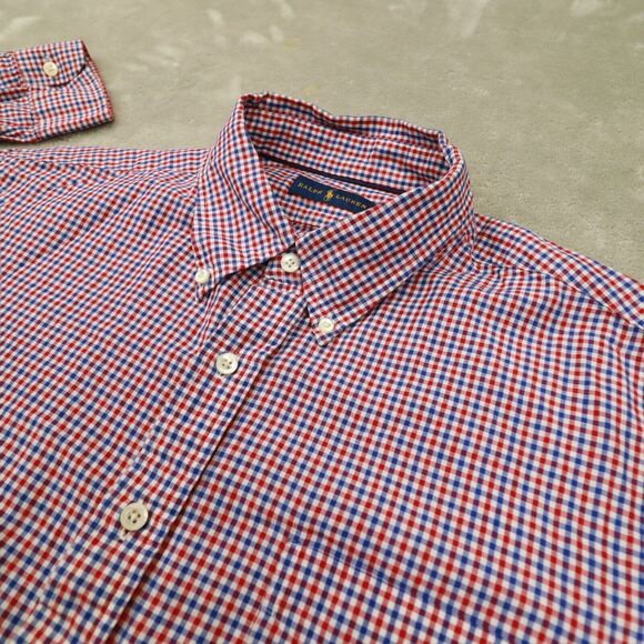 Ralph Lauren Men's Red Blue Gingham Plaid Linen Cotton Blend Button Up size XXL - Picture 4 of 10